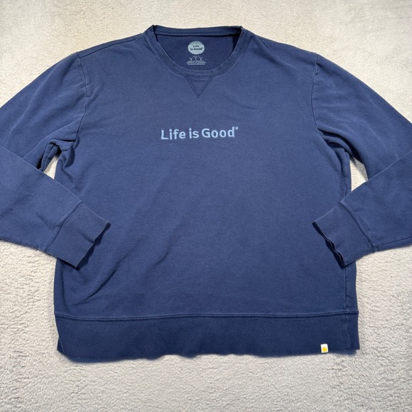 Life Is Good Other - Life is Good Sweatshirt Unisex Large Blue Boxy Fit Crewneck Pullover Embroidered